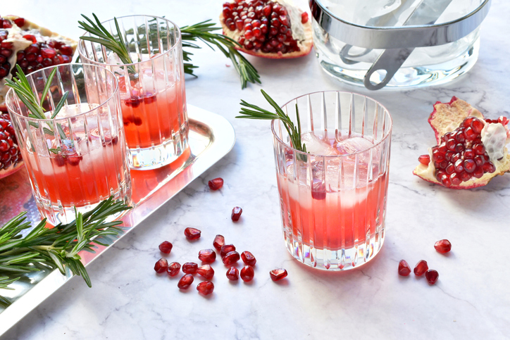 Pomegranate drinks on the counter