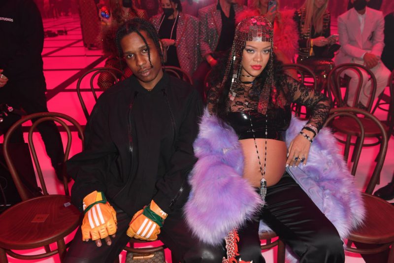 MILAN, ITALY - FEBRUARY 25: Asap Rocky and Rihanna are seen at the Gucci show during Milan Fashion Week Fall/Winter 2022/23 on February 25, 2022 in Milan, Italy. (Photo by Jacopo M. Raule/Getty Images for Gucci)